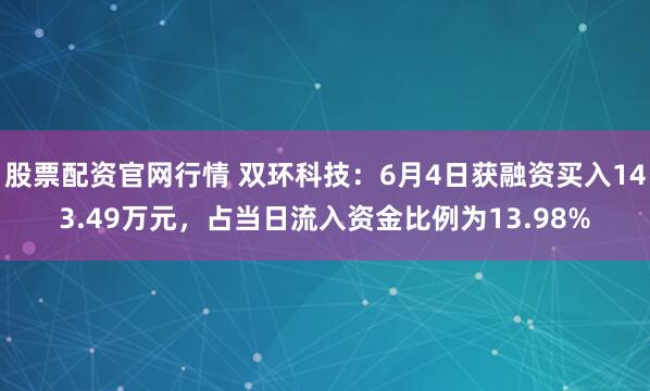 股票配资官网行情 双环科技：6月4日获融资买入143.49万元，占当日流入资金比例为13.98%